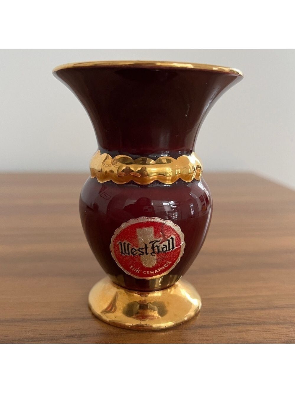 WEST HALL Fine Ceramics Small Mini Decorative Vase Hand-Painted 2007 D'Or Trim